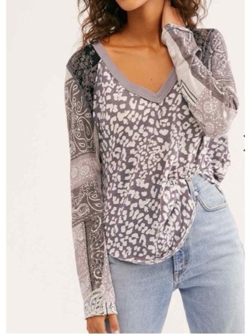 Free People We The Free Leopard Bandana Patchwork Top XS